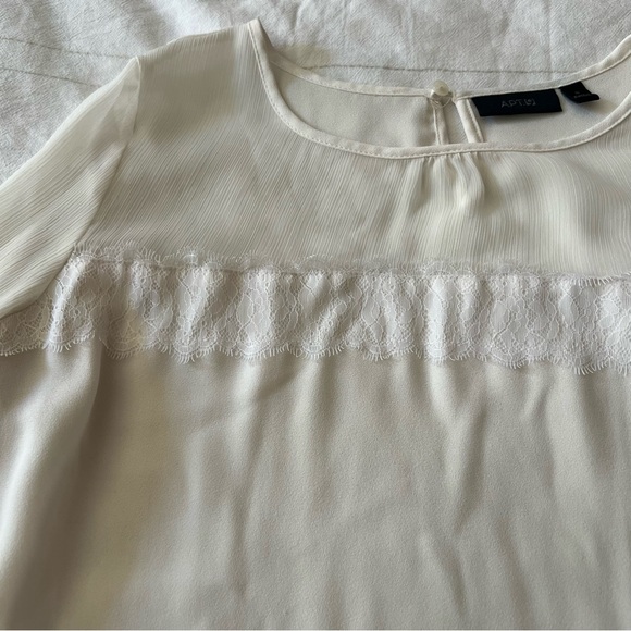 Apt. 9 • Ivory Sheer Yoke Blouse with Eyelash Lace Ribbon • Size Small - Picture 5 of 9